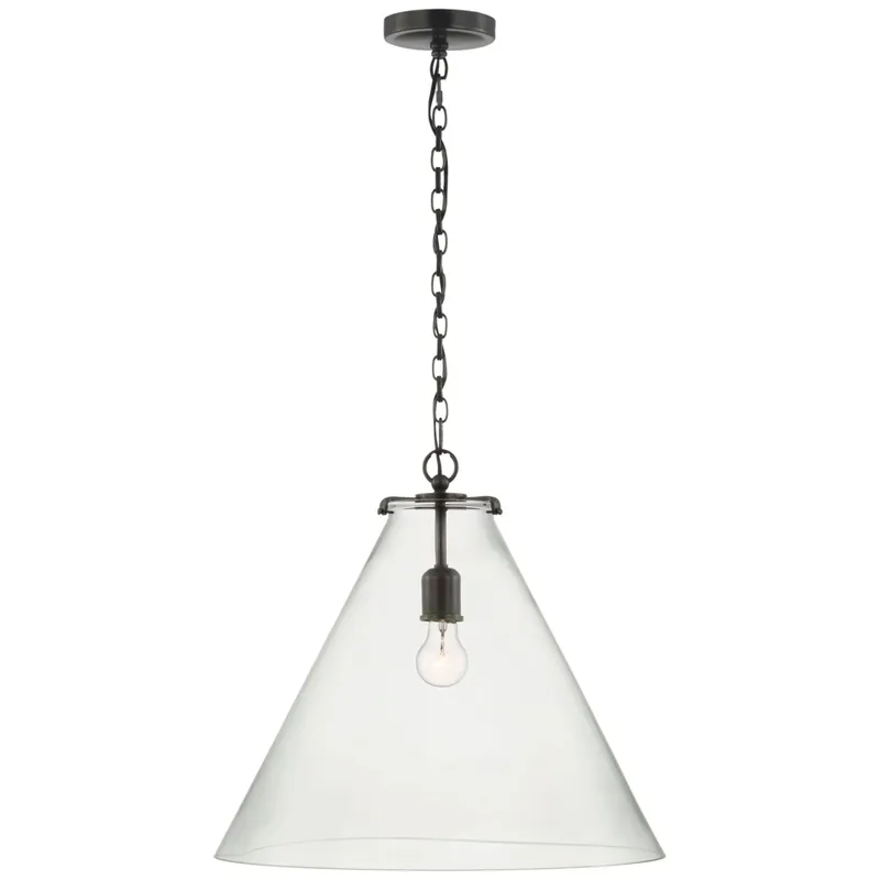 Thomas O'Brien Katie Large Conical Pendant in Bronze with Clear Glass Ceiling Light W20" x H18.25"