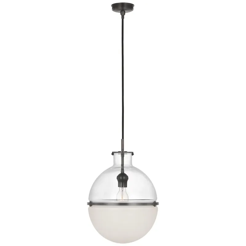 Thomas O'Brien Maxey 14" Globe Pendant in Bronze with Clear Glass and White Glass Ceiling Light W13.5"