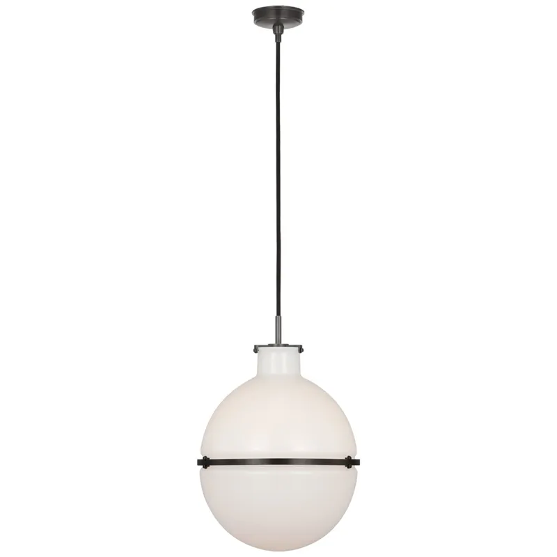 Thomas O'Brien Maxey 14" Globe Pendant in Bronze with White Glass Ceiling Light W13.5"