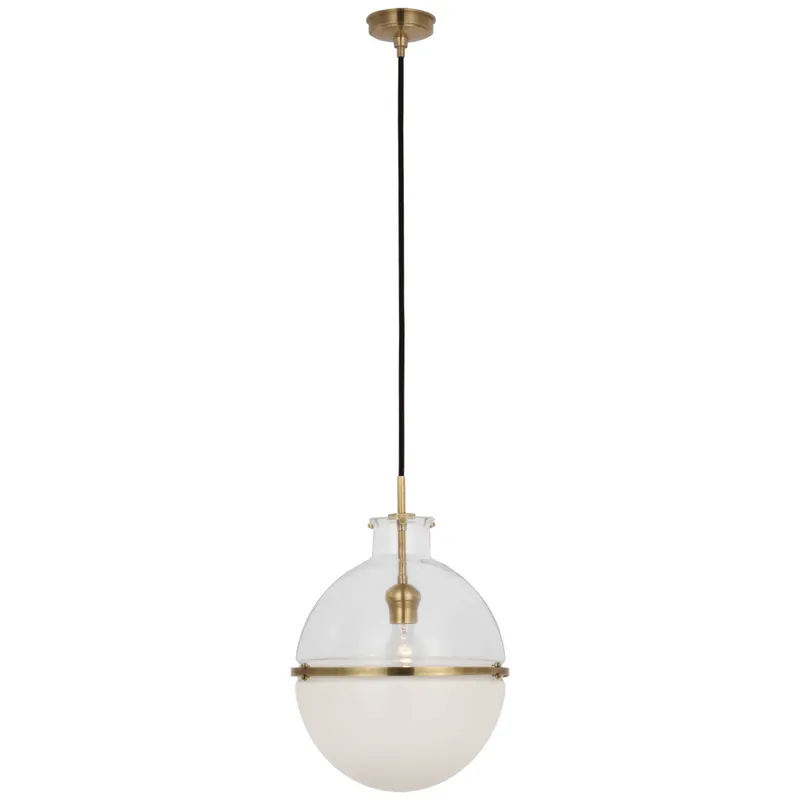 Thomas O'Brien Maxey 14" Globe Pendant in Hand-Rubbed Antique Brass with Clear Glass and White Glass Ceiling Light W13.5"