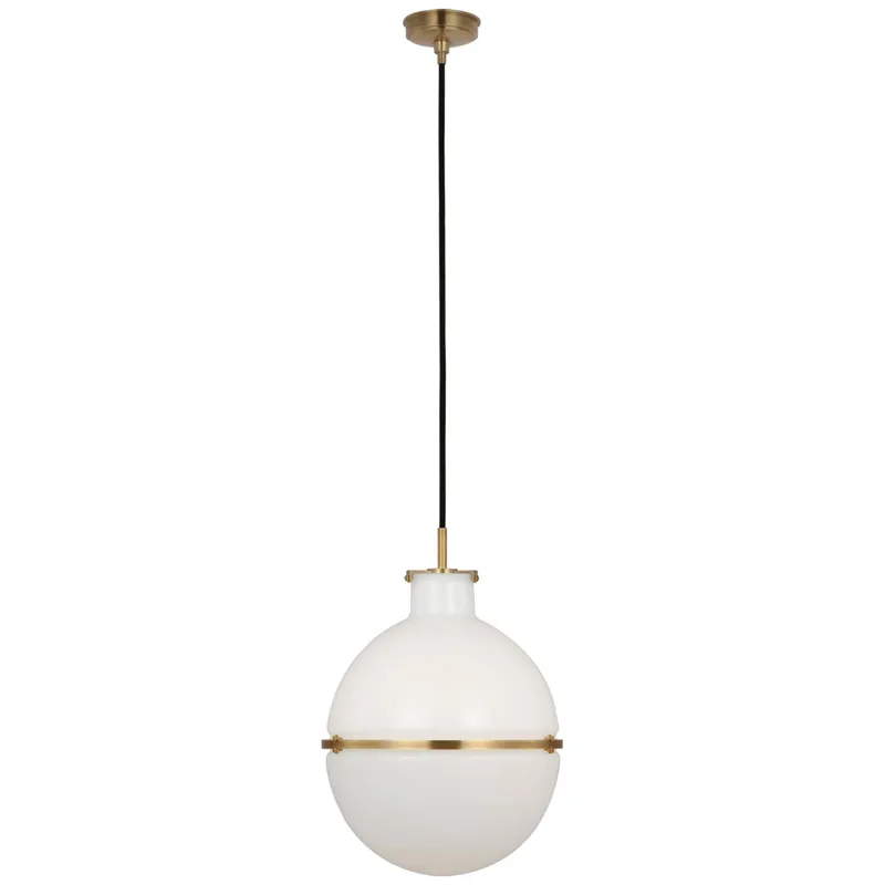 Thomas O'Brien Maxey 14" Globe Pendant in Hand-Rubbed Antique Brass with White Glass Ceiling Light W13.5"