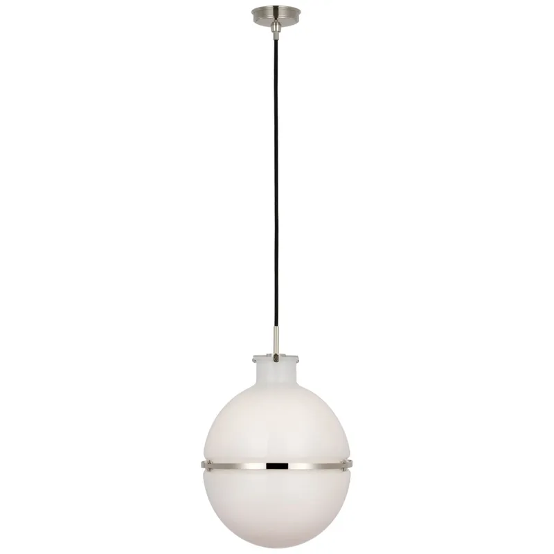 Thomas O'Brien Maxey 14" Globe Pendant in Polished Nickel with White Glass Ceiling Light W13.5"