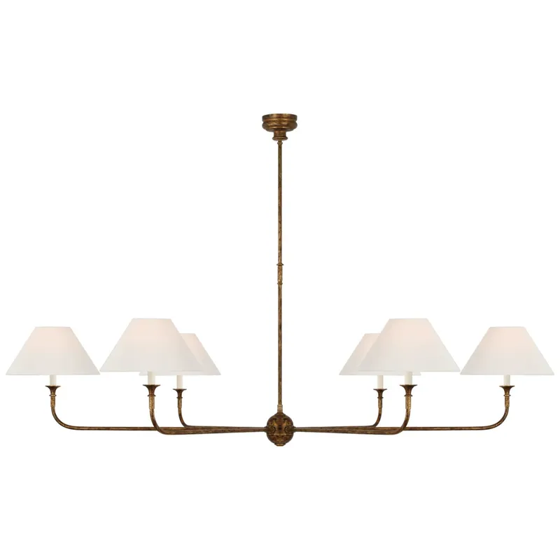 Thomas O'Brien Piaf Oversized Chandelier in Antique Gild with Linen Shades Ceiling Light W72"