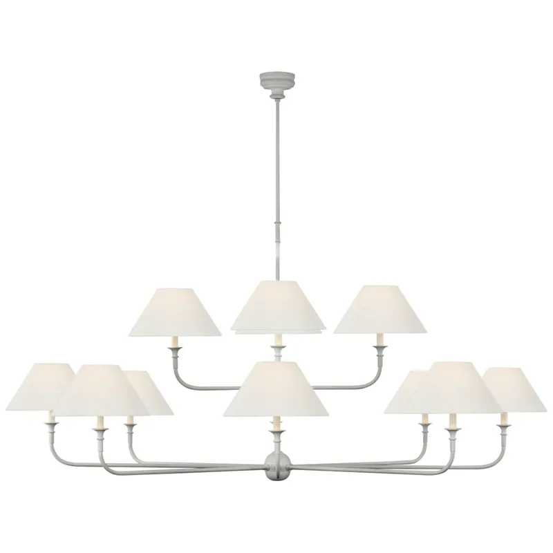 Thomas O'Brien Piaf Oversized Two Tier Chandelier in Plaster White with Linen Shades Ceiling Light W72"