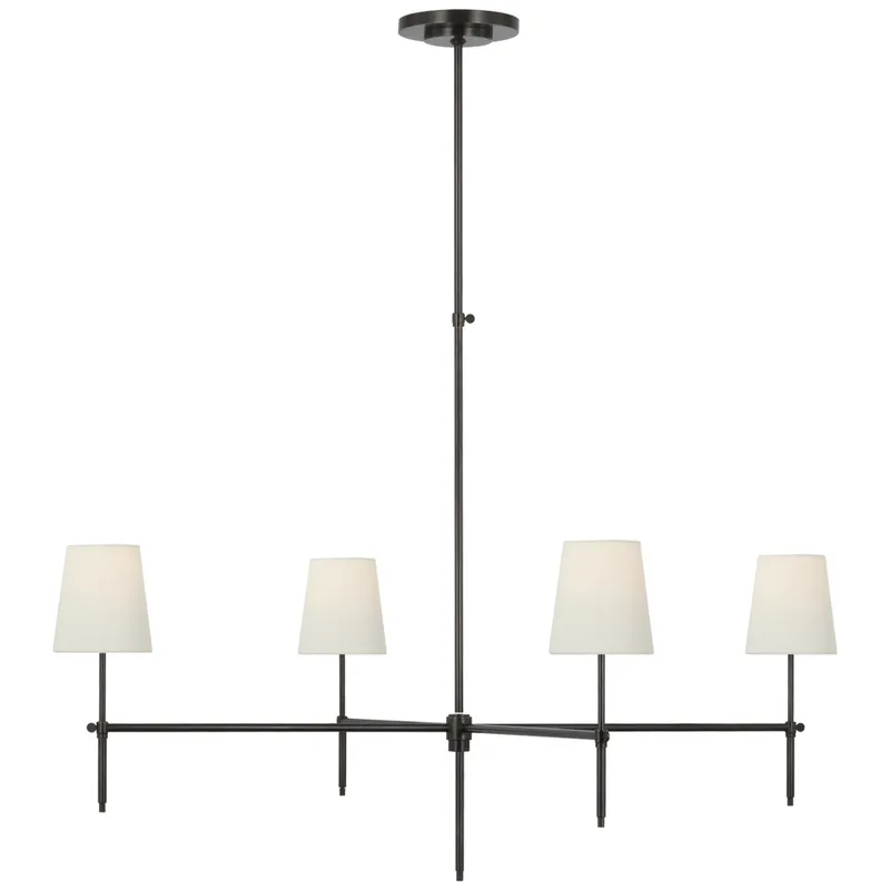 Thomas O'Brien Bryant Extra Large Chandelier in Bronze with Linen Shades Ceiling Light W48"