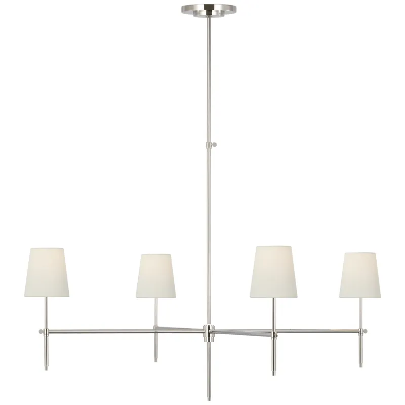 Thomas O'Brien Bryant Extra Large Chandelier in Polished Nickel with Linen Shades Ceiling Light W48"