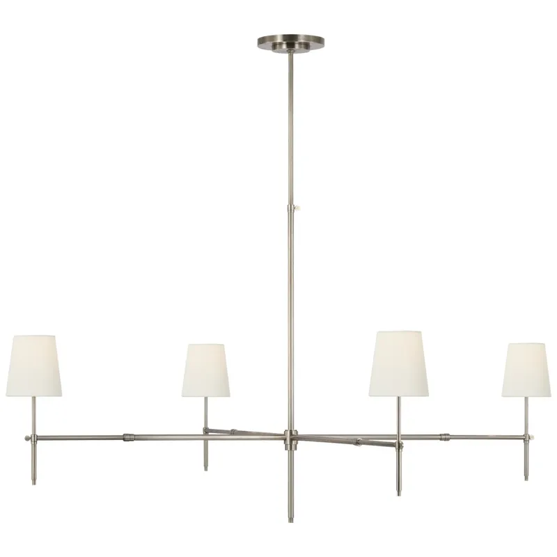 Thomas O'Brien Bryant Grande Chandelier in Antique Nickel with Linen Shades Ceiling Light W60"