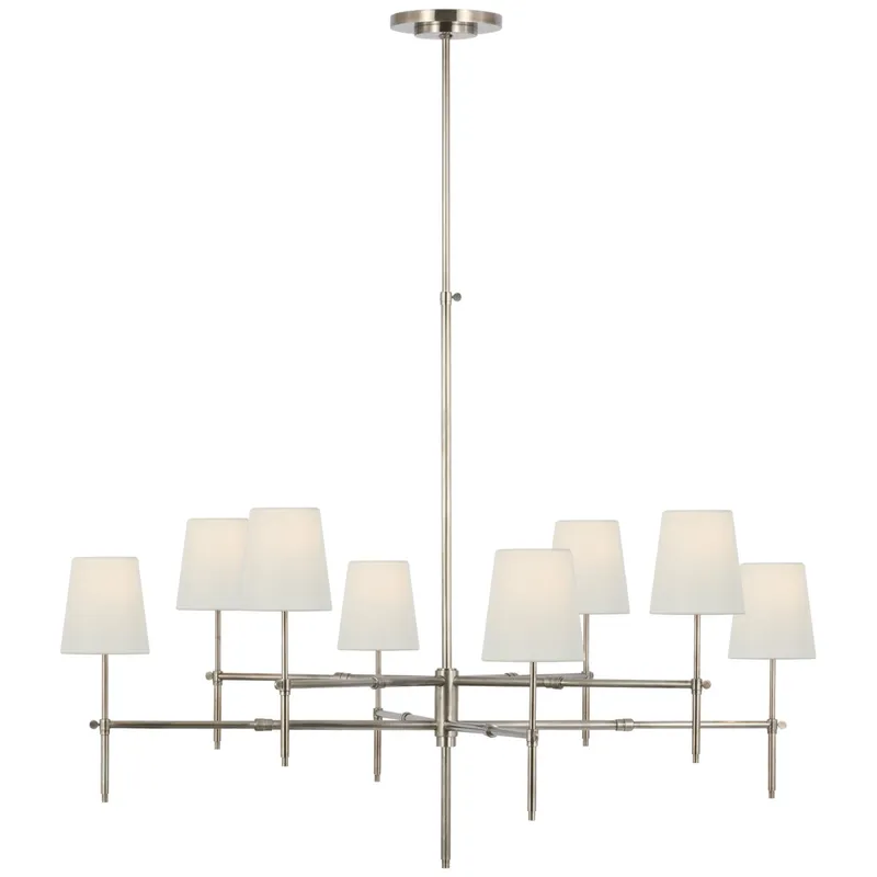 Thomas O'Brien Bryant Extra Large Two Tier Chandelier in Antique Nickel with Linen Shades Ceiling Light W48"