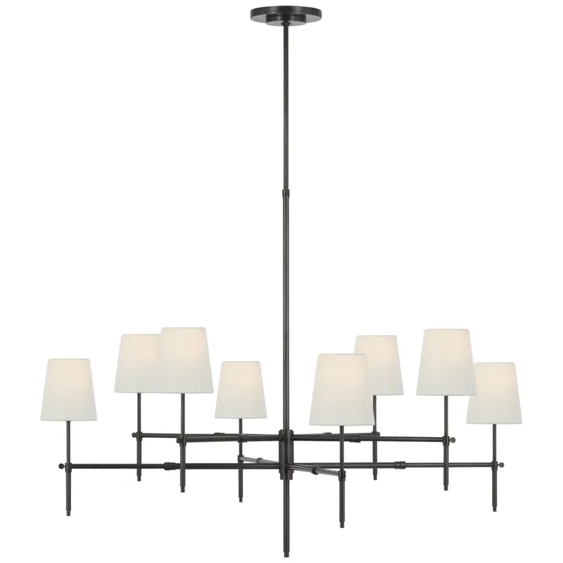 Thomas O'Brien Bryant Extra Large Two Tier Chandelier in Bronze with Linen Shades Ceiling Light W48"