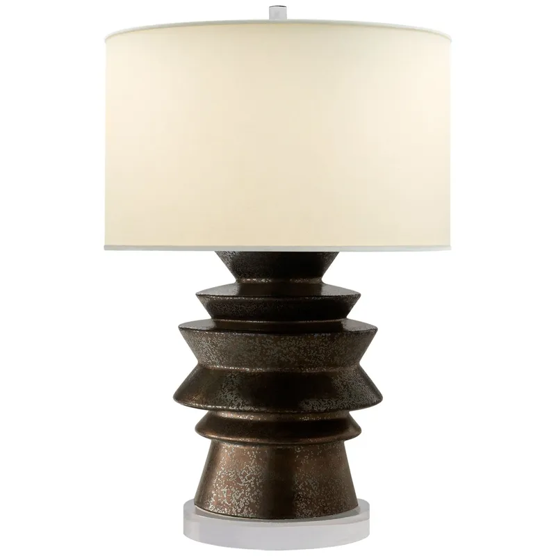 Chapman & Myers Stacked Disk Table Lamp in Crystal Bronze with Natural Percale Shade W19.5" x H29"