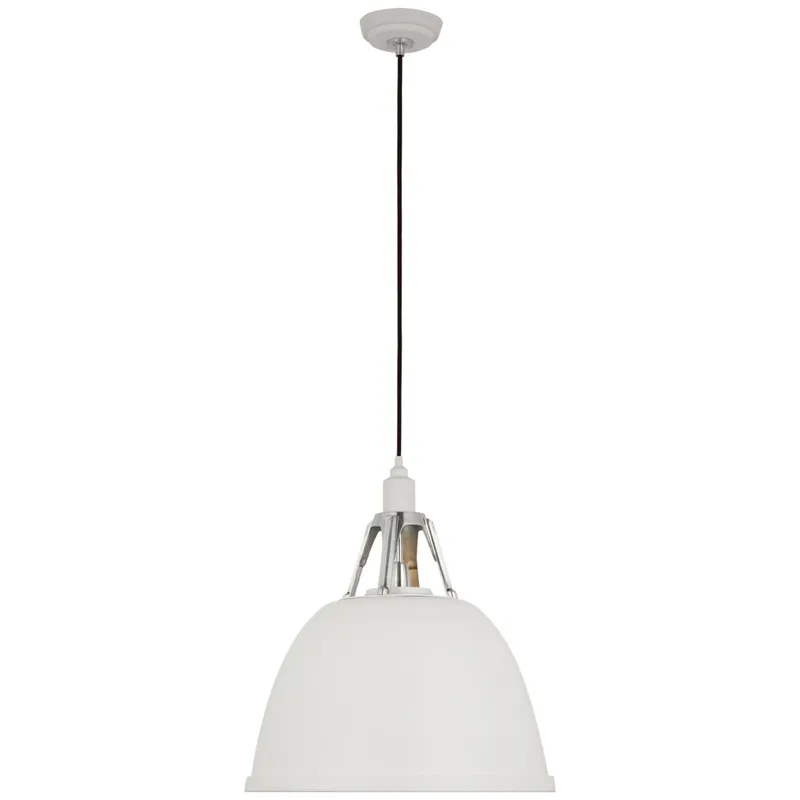 Thomas O'Brien Gunner 16" Pendant in White and Polished Aluminum Ceiling Light W15.75"