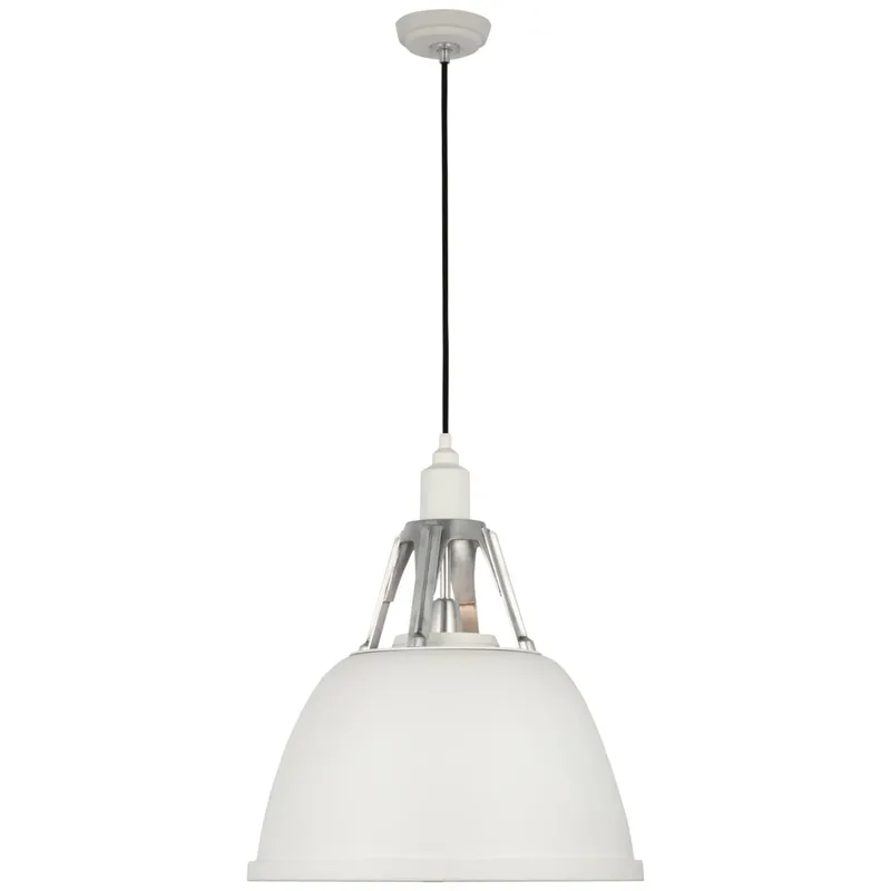 Thomas O'Brien Gunner 18" Pendant in White and Polished Aluminum Ceiling Light W18"