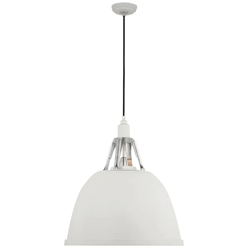 Thomas O'Brien Gunner 22" Pendant in White and Polished Aluminum Ceiling Light W22"