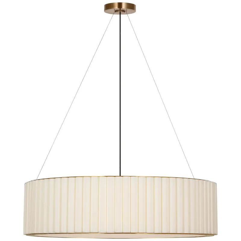Ian K. Fowler Palati Extra Large Hanging Shade in Hand-Rubbed Antique Brass with Linen Shade Ceiling Light W38"