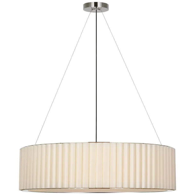 Ian K. Fowler Palati Extra Large Hanging Shade in Polished Nickel with Linen Shade Ceiling Light W38"