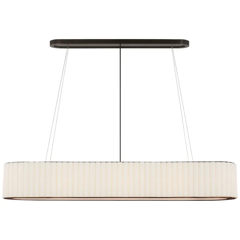 Ian K. Fowler Palati Large Linear Chandelier in Bronze with Linen Shade Ceiling Light W54" X 12.25"