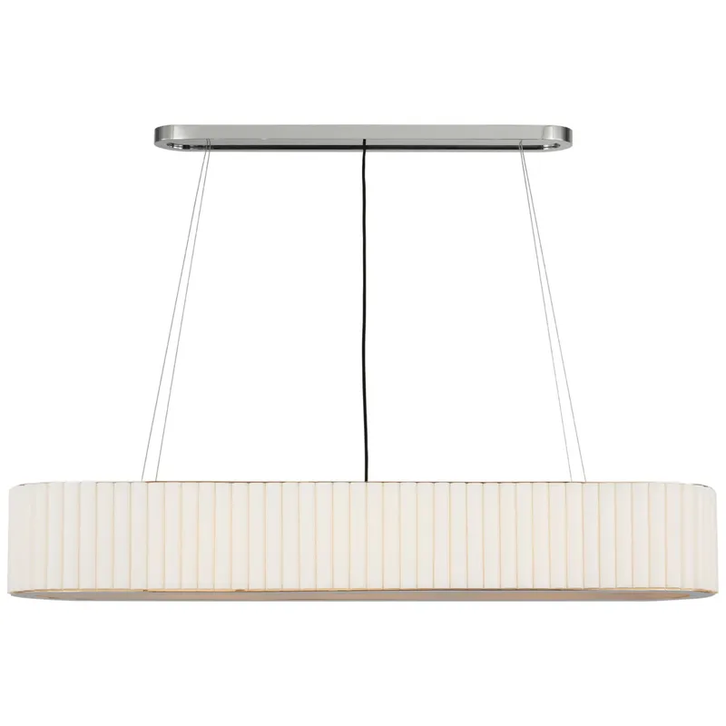 Ian K. Fowler Palati Large Linear Chandelier in Polished Nickel with Linen Shade Ceiling Light W54" X 12.25"