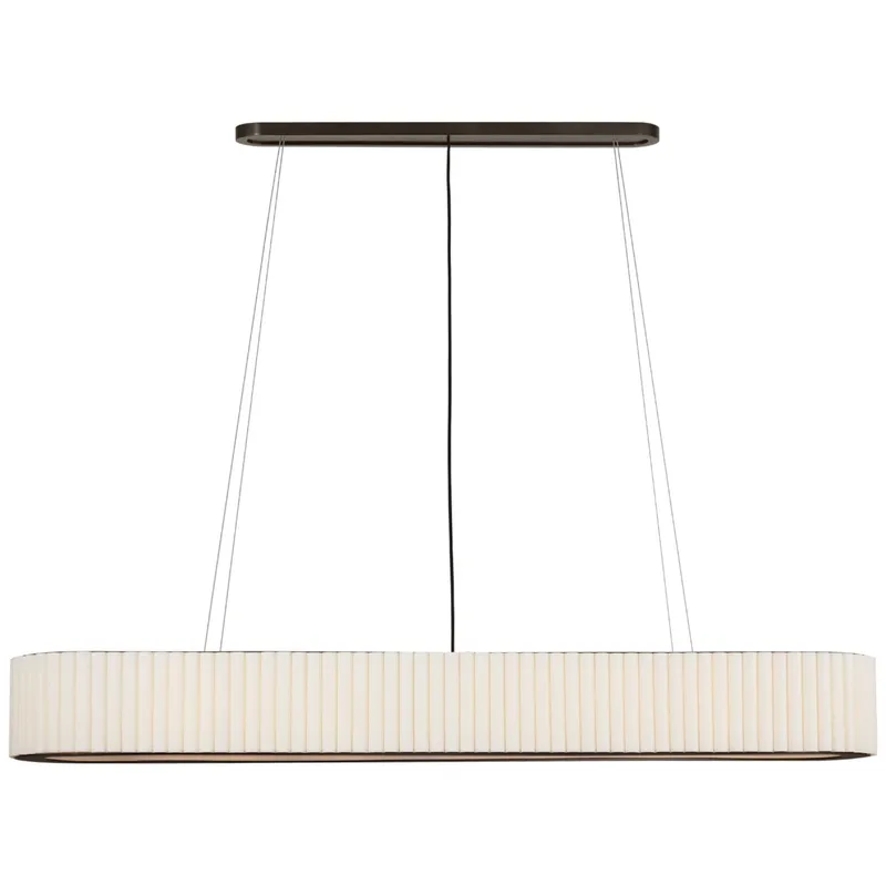 Ian K. Fowler Palati Extra Large Linear Chandelier in Bronze with Linen Shade Ceiling Light W72" X 14"