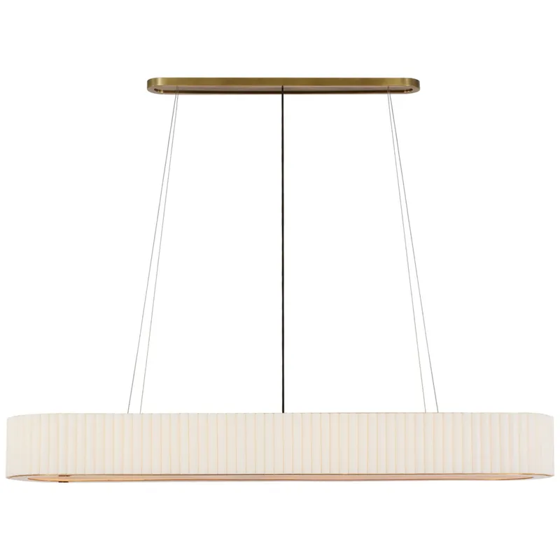Ian K. Fowler Palati Extra Large Linear Chandelier in Hand-Rubbed Antique Brass with Linen Shade Ceiling Light W72" X 14"