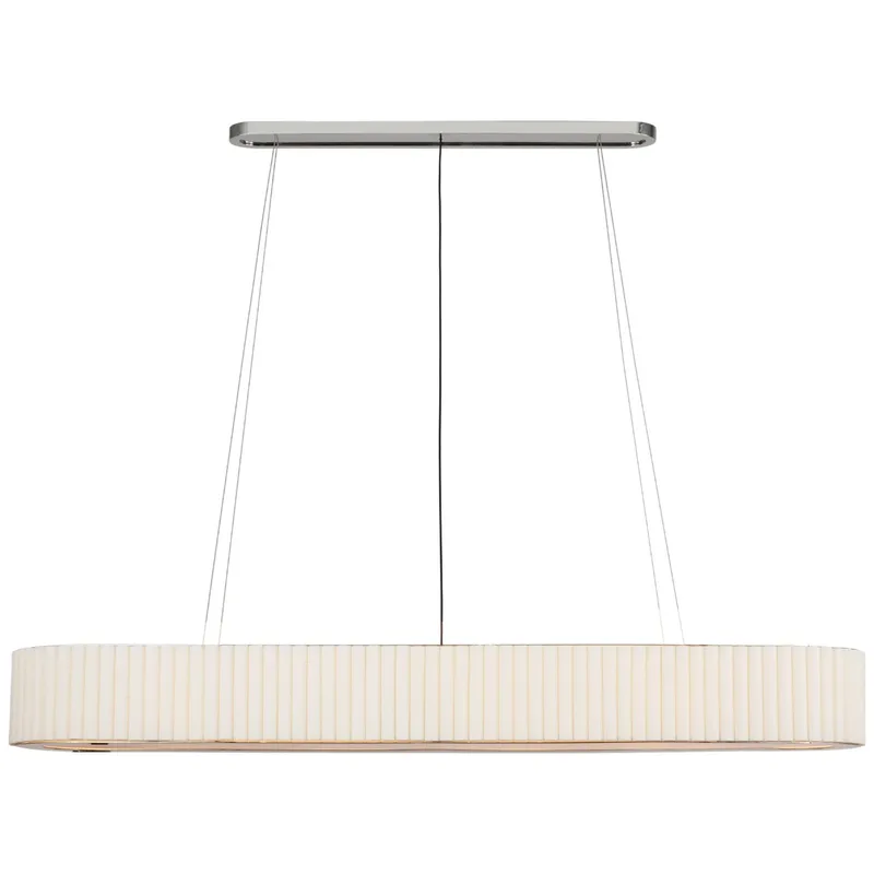 Ian K. Fowler Palati Extra Large Linear Chandelier in Polished Nickel with Linen Shade Ceiling Light W72" X 14"