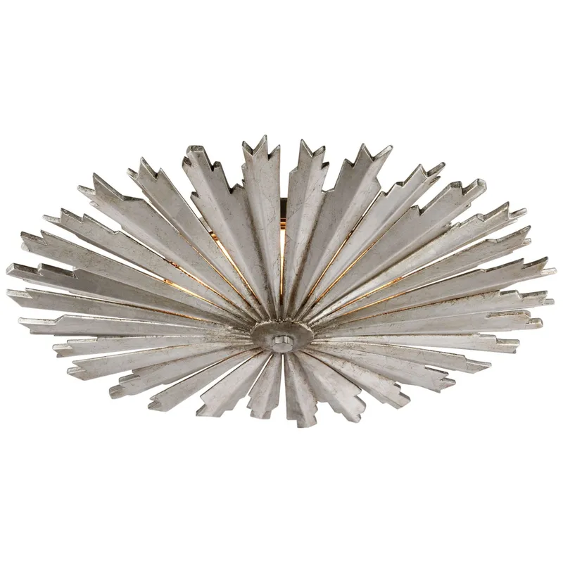 Chapman & Myers Claymore Large Flush Mount in Burnished Silver Leaf Ceiling Light W18" x H3"