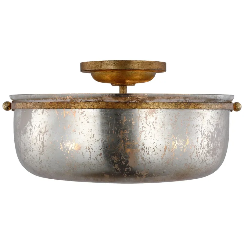 Chapman & Myers Lorford Medium Semi-Flush in Gilded Iron with Antique Mercury Glass Ceiling Light W15.5" x H8"