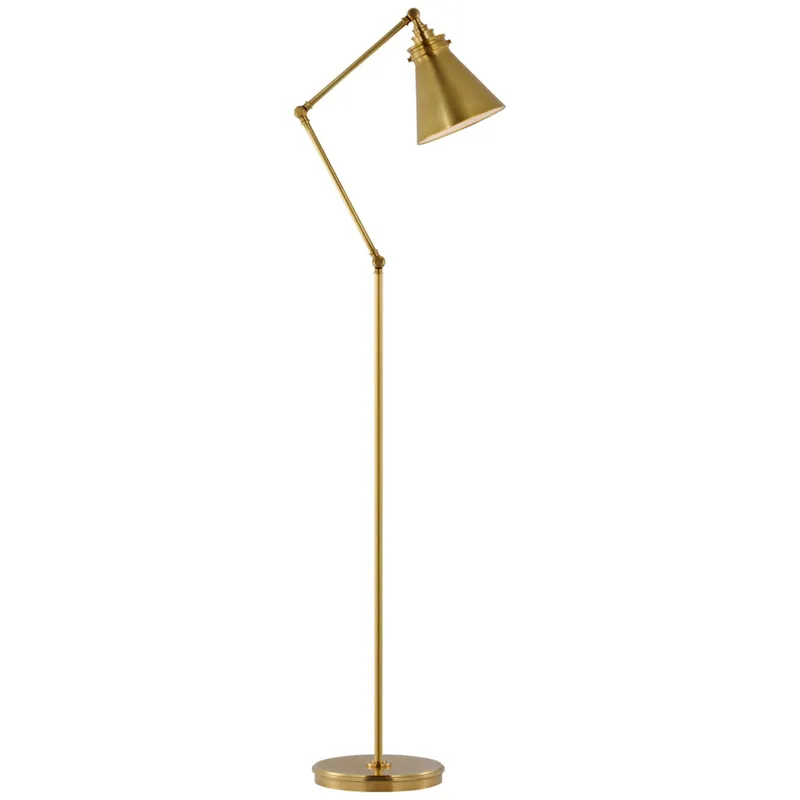 Chapman & Myers Parkington Medium Articulating Floor Lamp in Antique-Burnished Brass W10" x H48.25" - 56"