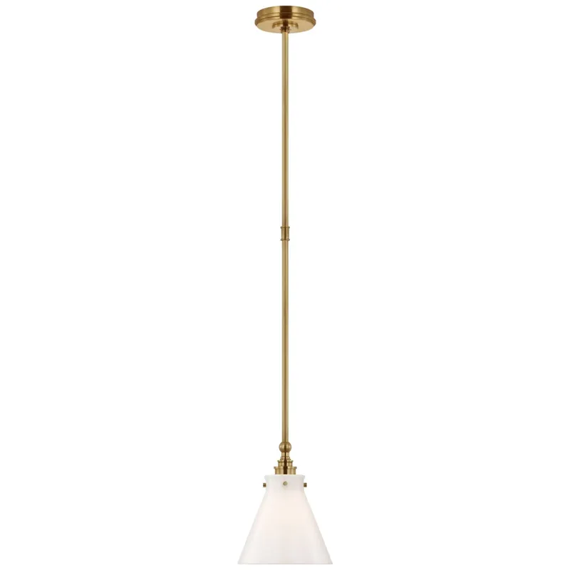 Chapman & Myers Parkington 9" Pendant in Antique-Burnished Brass with White Glass Ceiling Light W7.25"