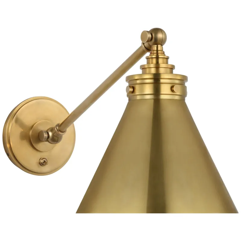Chapman & Myers Parkington Single Library Wall Light in Antique-Burnished Brass W8.5" x H9.75" - 11.5"