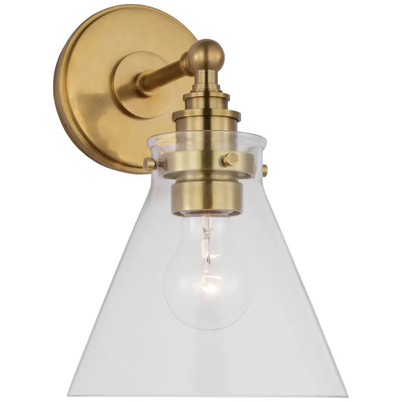 Chapman & Myers Parkington Small Single Wall Light in Antique-Burnished Brass with Clear Glass W7.25" x H11.5"