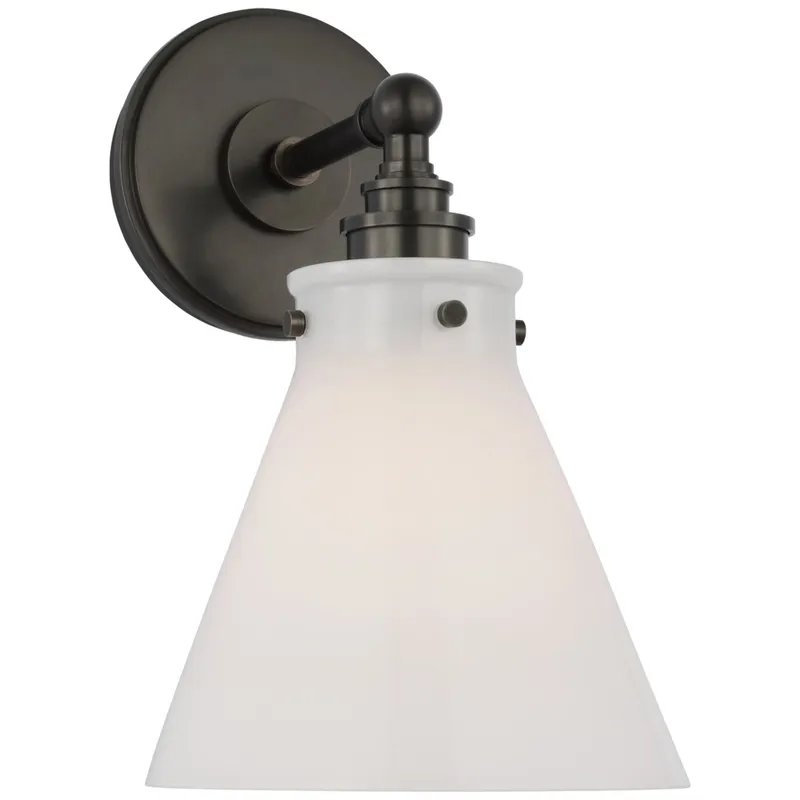 Chapman & Myers Parkington Small Single Wall Light in Bronze with White Glass W7.25" x H11.5"