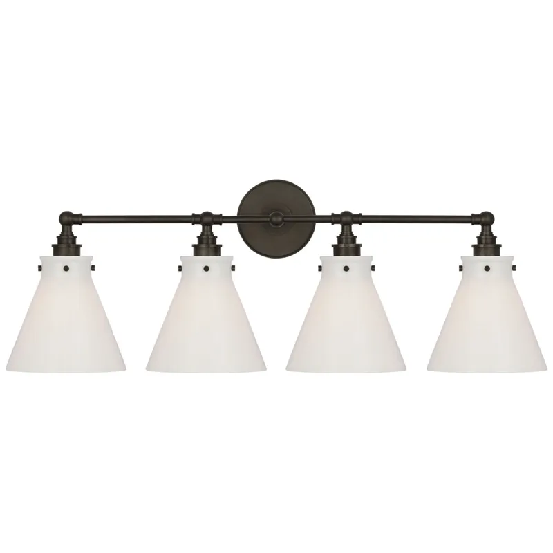 Chapman & Myers Parkington 32" Four Light Bath Bar in Bronze with White Glass Wall Light W32.5" x H11.5"