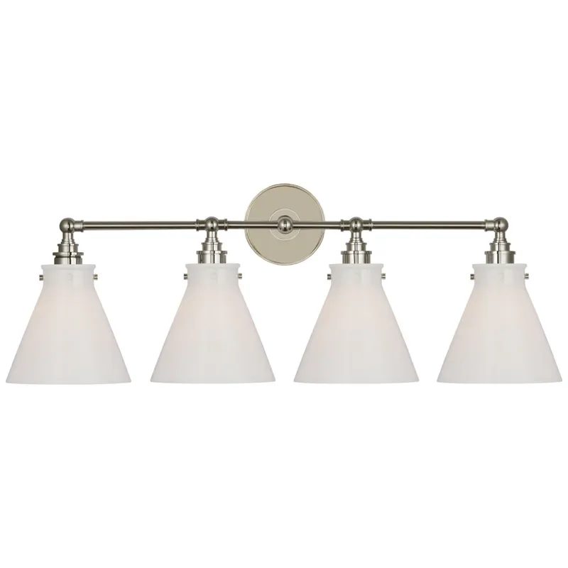 Chapman & Myers Parkington 32" Four Light Bath Bar in Polished Nickel with White Glass Wall Light W32.5" x H11.5"