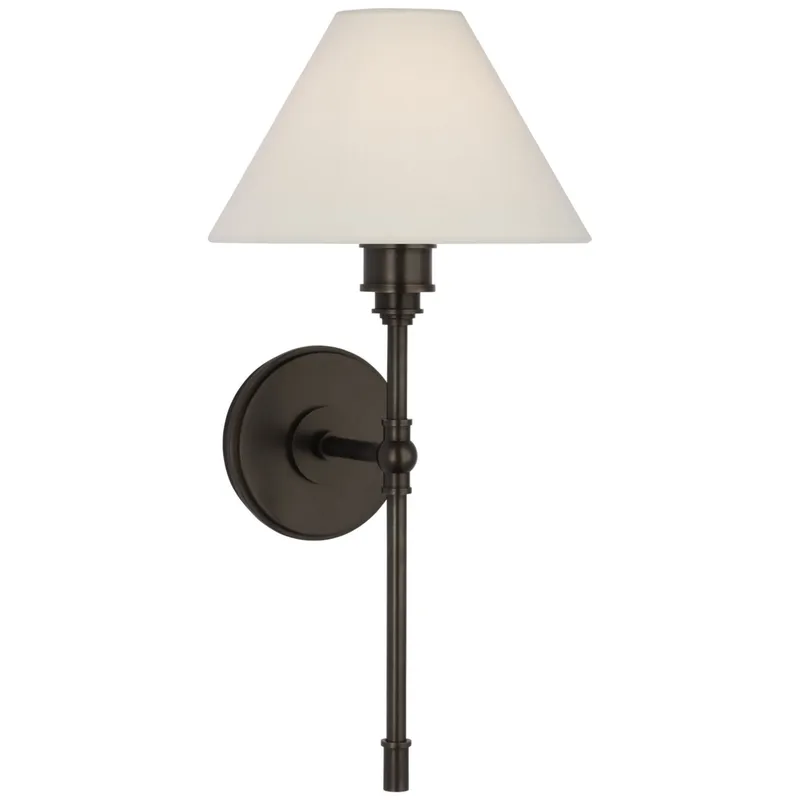 Chapman & Myers Parkington Large Tail Sconce in Bronze with Linen Shade Wall Light W9" x H18.75"