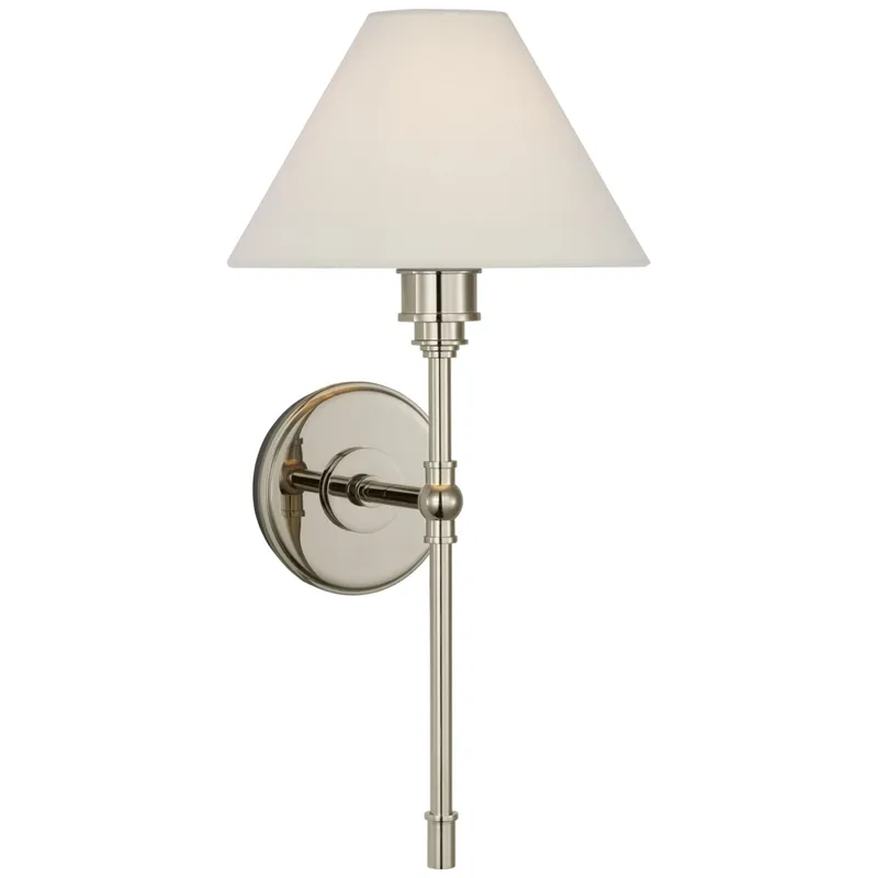 Chapman & Myers Parkington Large Tail Sconce in Polished Nickel with Linen Shade Wall Light W9" x H18.75"