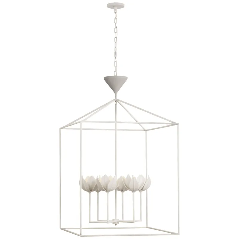 Julie Neill Alberto Extra Large Open Cage Lantern in Plaster White Ceiling Light W30" x H48.25"