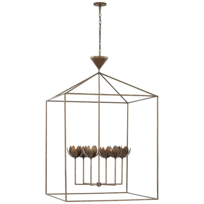 Julie Neill Alberto Grande Open Cage Lantern in Antique Bronze Leaf Ceiling Light W38" x H59"
