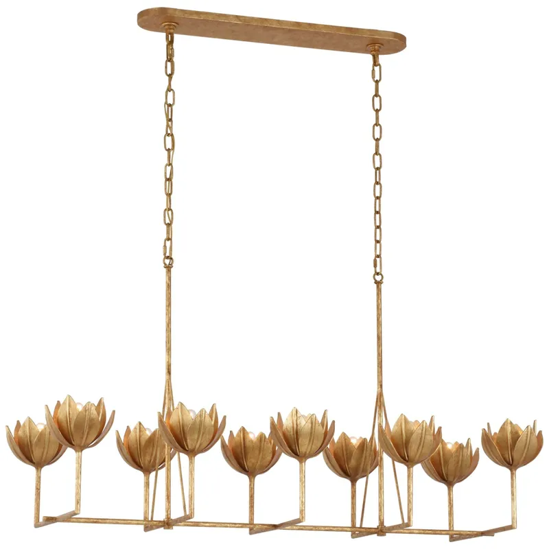 Julie Neill Alberto Large Linear Chandelier in Antique Gold Leaf Ceiling Light W21" x 50.5" x H26.5"