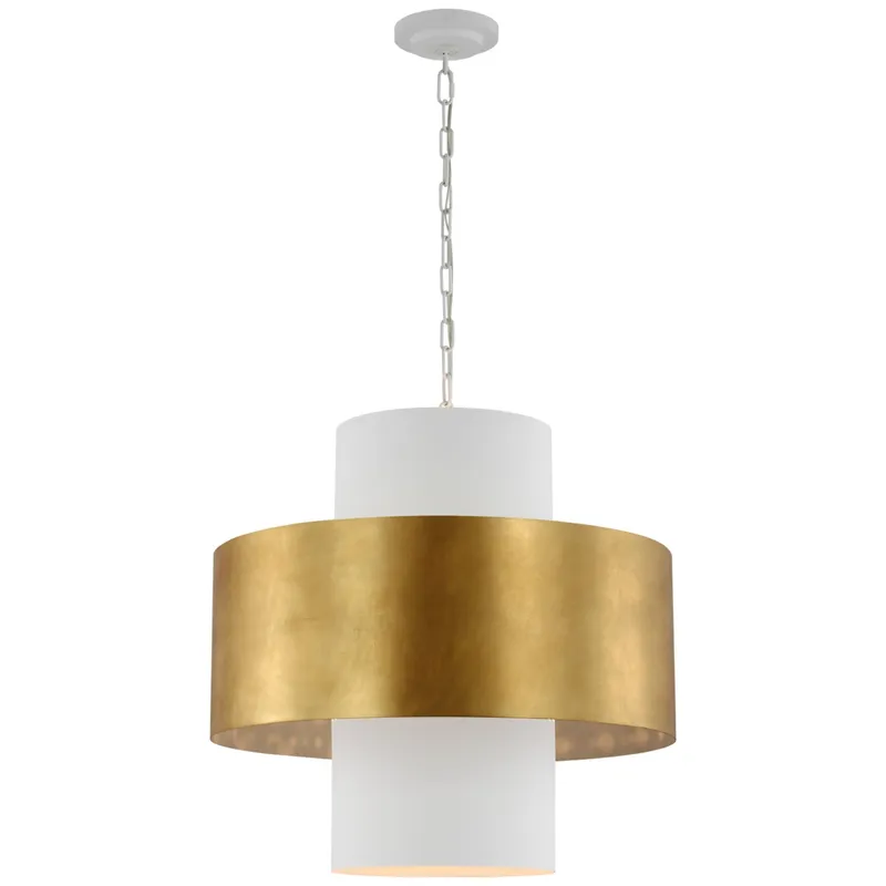 Julie Neill Chalmette 25" Layered Pendant in Plaster White and Gild Ceiling Light W25" x H24"
