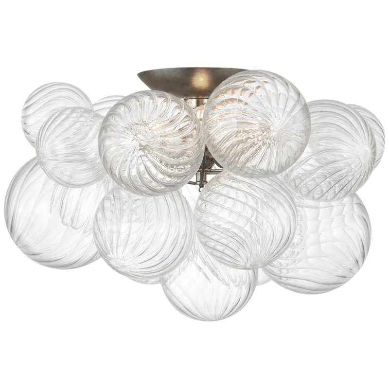 Julie Neill Talia 20" Flush Mount in Burnished Silver Leaf and Clear Swirled Glass Ceiling Light W19.5" x H11"