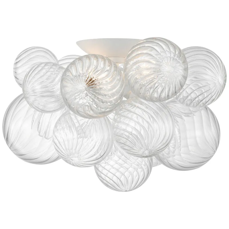 Julie Neill Talia 20" Flush Mount in Plaster White and Clear Swirled Glass Ceiling Light W19.5" x H11"