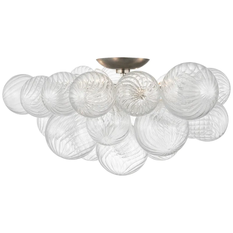 Julie Neill Talia 25" Flush Mount in Burnished Silver Leaf and Clear Swirled Glass Ceiling Light W25.25" x H12"