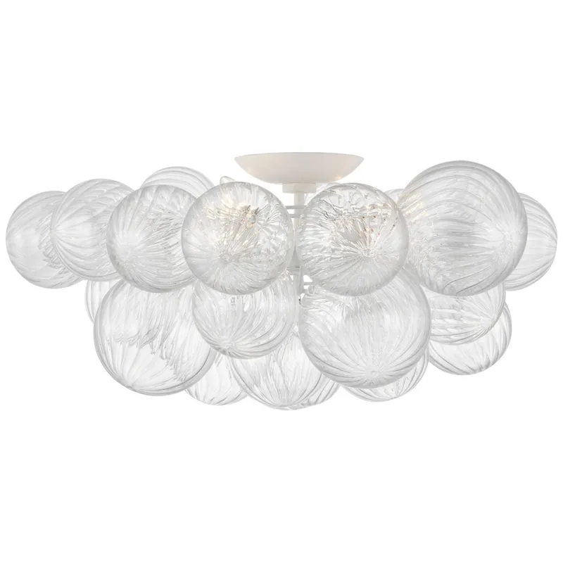Julie Neill Talia 25" Flush Mount in Plaster White and Clear Swirled Glass Ceiling Light W25.25" x H12"
