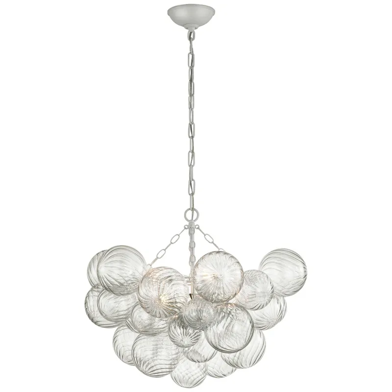 Julie Neill Talia Medium Chandelier in Plaster White and Clear Swirled Glass Ceiling Light W29.25" x H22.25"
