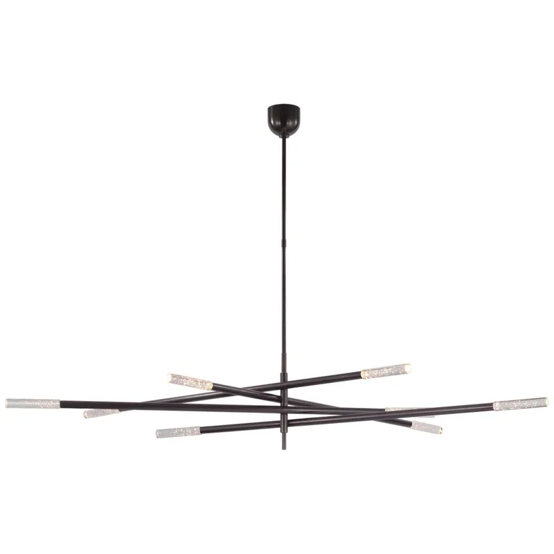 Kelly Wearstler Rousseau Oversized Eight Light Articulating Chandelier in Bronze with Seeded Glass Ceiling Light W80"