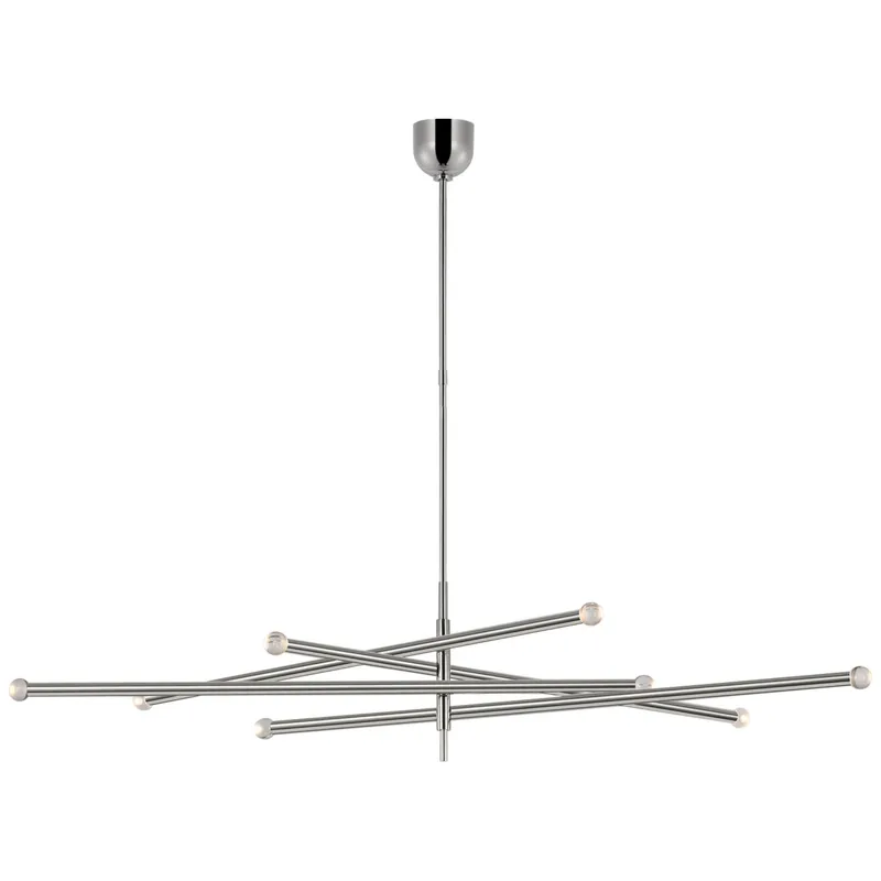 Kelly Wearstler Rousseau Oversized Eight Light Articulating Chandelier in Polished Nickel with Clear Glass Orb Ceiling Light W68.25"