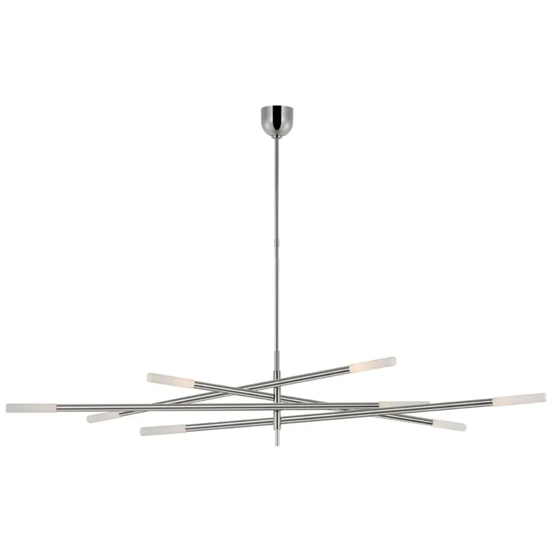Kelly Wearstler Rousseau Oversized Eight Light Articulating Chandelier in Polished Nickel with Etched Crystal Ceiling Light W80"