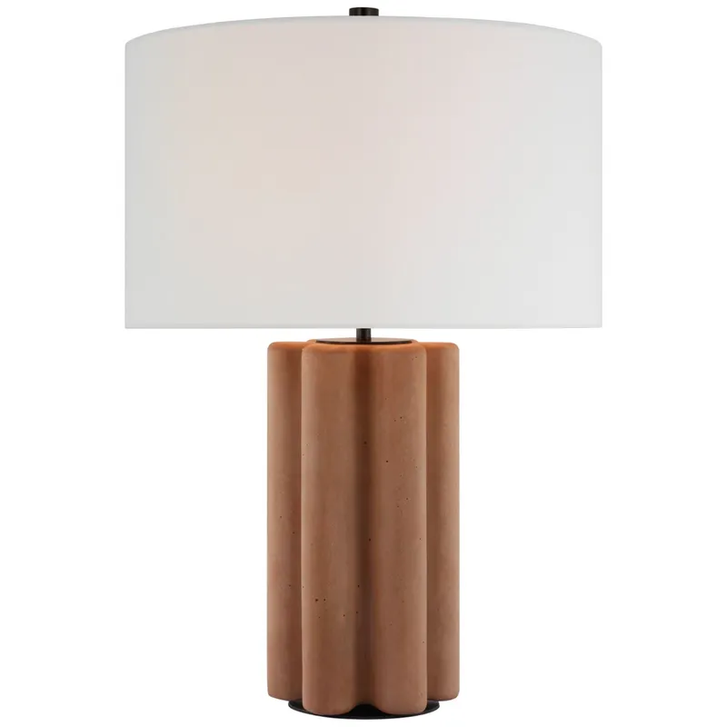 Kelly Wearstler Vellig Medium Table Lamp in Terracotta Stained Concrete with Linen Shade W19.75" x H28"