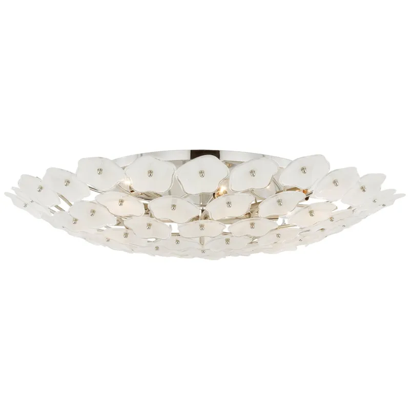 kate spade new york Leighton Grande Flush Mount in Polished Nickel with Cream Tinted Glass Ceiling Light W32.5" x H6.5"