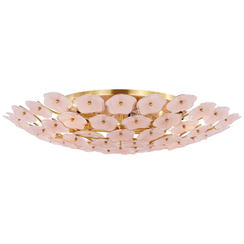 kate spade new york Leighton Grande Flush Mount in Soft Brass with Blush Tinted Glass Ceiling Light W32.5" x H6.5"